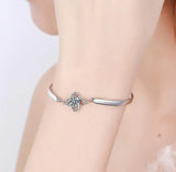 Lucky Clover Crystal Bangle Bracelet 925 Silver Jewelry