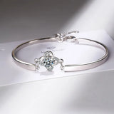 Lucky Clover Crystal Bangle Bracelet 925 Silver Jewelry