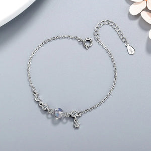 Elegance Moonlight Stone Moon & Star Bracelet 925 Silver Jewelry
