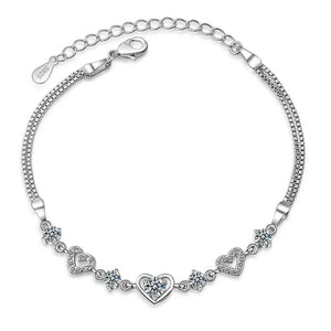 Elegance Pave & Openwork Heart Bracelet 925 Silver Jewelry