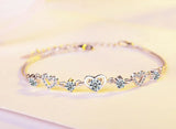 Elegance Pave & Openwork Heart Bracelet 925 Silver Jewelry