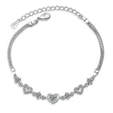 Elegance Pave & Openwork Heart Bracelet 925 Silver Jewelry