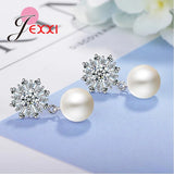 925 Silver Drop Earrings with CZ Stones & Pearls for Women Wedding