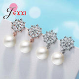 925 Silver Drop Earrings with CZ Stones & Pearls for Women Wedding