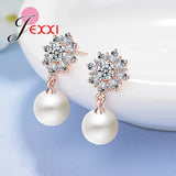 925 Silver Drop Earrings with CZ Stones & Pearls for Women Wedding