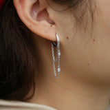 Elegance Tassel Chain Earrings Vermeil 925 Sterling Silver Women Jewelry