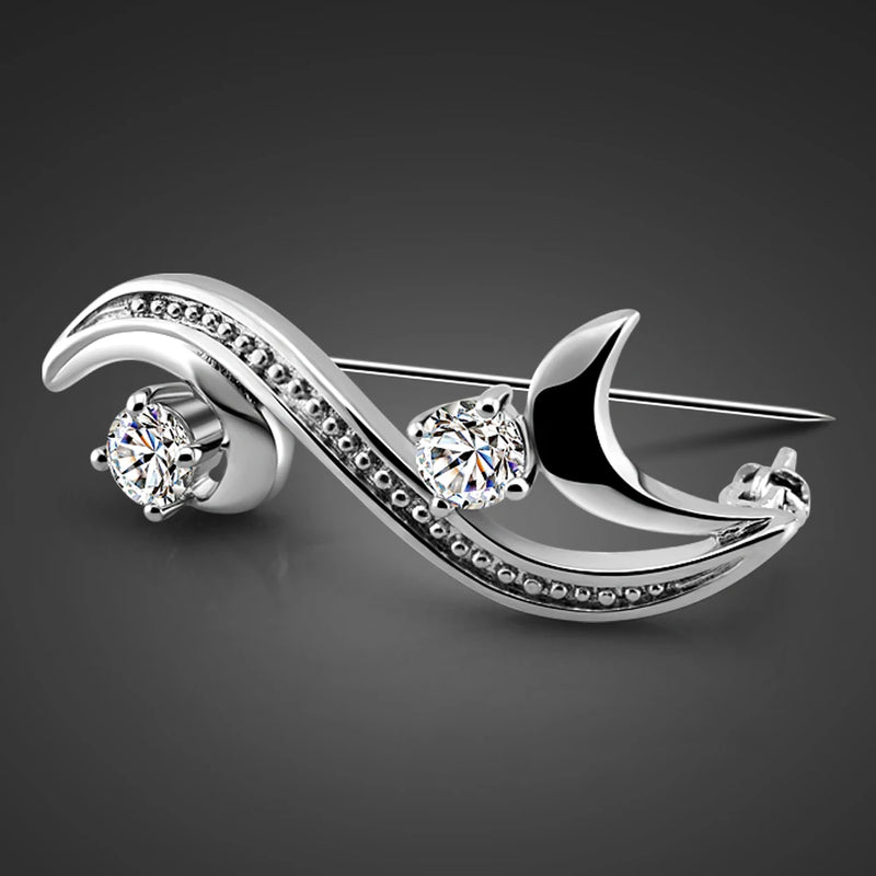 925 Silver Flower Brooches Clear Zircon Scarf Pin Bouquet Wedding Jewelry