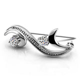 925 Silver Flower Brooches Clear Zircon Scarf Pin Bouquet Wedding Jewelry