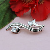 925 Silver Flower Brooches Clear Zircon Scarf Pin Bouquet Wedding Jewelry