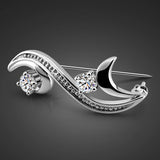 925 Silver Flower Brooches Clear Zircon Scarf Pin Bouquet Wedding Jewelry