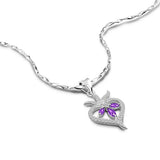 925 Silver Heart Necklace w/ Purple Zircon Crystal Pendant