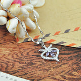 925 Silver Heart Necklace w/ Purple Zircon Crystal Pendant