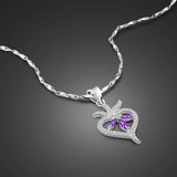 925 Silver Heart Necklace w/ Purple Zircon Crystal Pendant
