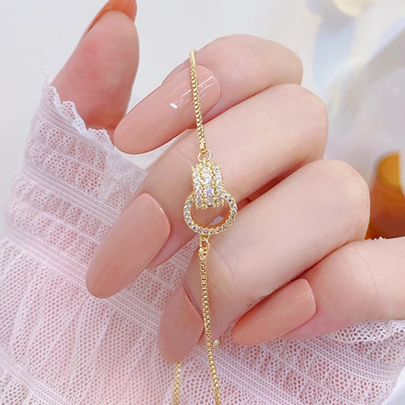 14k Zircon Adjustable Bracelet, Waterproof Chain Jewelry