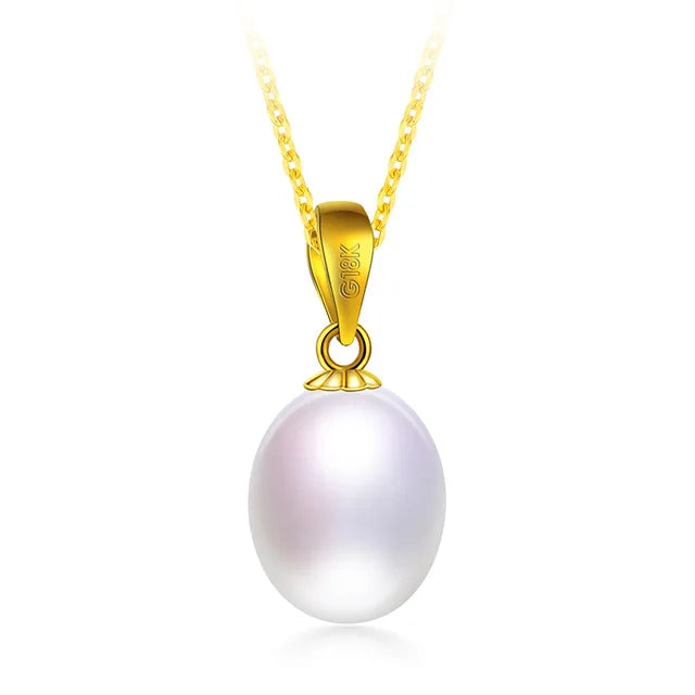 18k Freshwater Pearl Pendant - 9-10mm AAAA Water Drop Pearl - Women Gift
