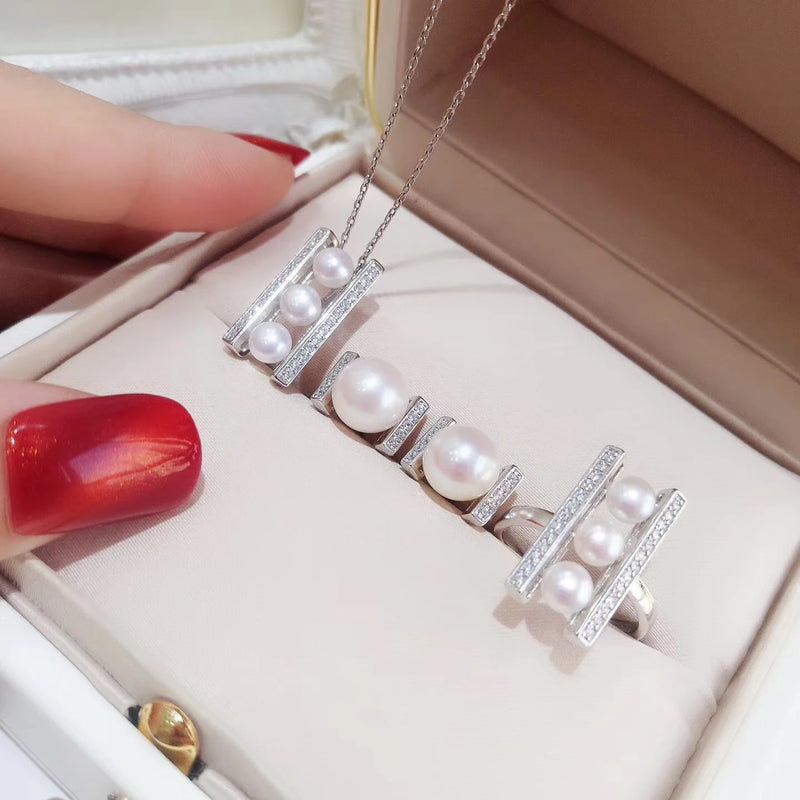 3Pcs S925 Silver Pearl Earrings Holder+Pendant+Ring Settings
