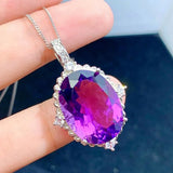 4 Carats Amethyst Gem Pendant Necklace 925 Silver Jewelry