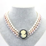 8-9mm 3 Row Natural Cultured Pearl Necklace for Women