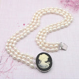 8-9mm 3 Row Natural Cultured Pearl Necklace for Women