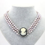 8-9mm 3 Row Natural Cultured Pearl Necklace for Women
