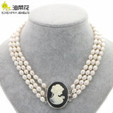 8-9mm 3 Row Natural Cultured Pearl Necklace for Women