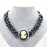 8-9mm 3 Row Natural Cultured Pearl Necklace for Women