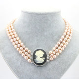 8-9mm 3 Row Natural Cultured Pearl Necklace for Women