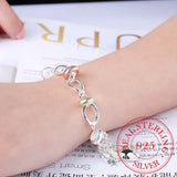 925 Silver Bracelet Crystal Heart Lock Flower Droplets Lobster Clasp