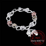 925 Silver Bracelet Crystal Heart Lock Flower Droplets Lobster Clasp