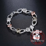 925 Silver Bracelet Crystal Heart Lock Flower Droplets Lobster Clasp