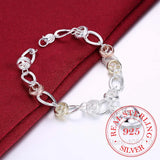 925 Silver Bracelet Crystal Heart Lock Flower Droplets Lobster Clasp