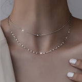 925 Silver Necklace Double Round Bead Pendant Choker NK080