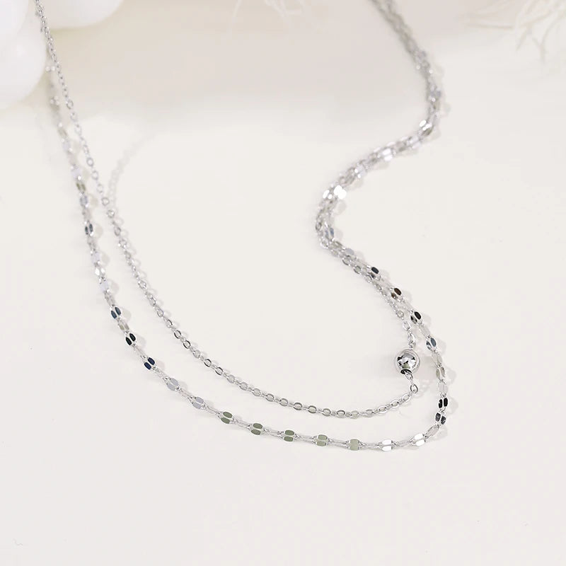 925 Silver Necklace Double Round Bead Pendant Choker NK080