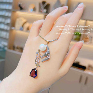 925 Silver AAAAA CZ Leopard Pearl Pendant Necklace & Ring Set