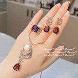 925 Silver AAAAA CZ Leopard Pearl Pendant Necklace & Ring Set