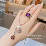 925 Silver AAAAA CZ Leopard Pearl Pendant Necklace & Ring Set