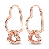 925 Silver & Rose Heart Earrings Triple Love Women's Jewelry