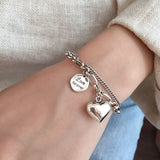 925 Silver Love Letter Heart Double Layer Bracelet Thai Silver