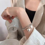 925 Silver Love Letter Heart Double Layer Bracelet Thai Silver Retro Jewelry