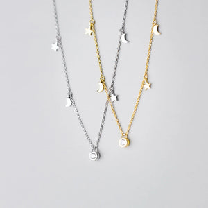 925 Silver Moon Star Pendant Necklace Women Star Chokers