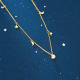 925 Silver Moon Star Pendant Necklace Women Star Chokers