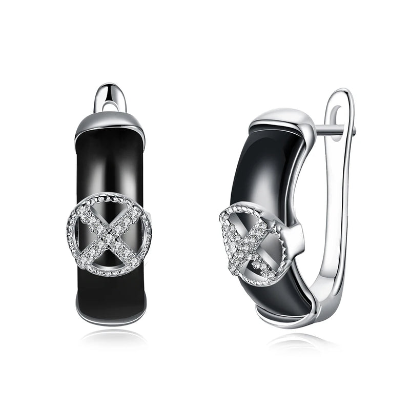 925 Silver Stud Earrings S925 Zircon Ceramic Lady Party Jewelry