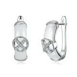 925 Silver Stud Earrings S925 Zircon Ceramic Lady Party Jewelry