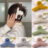 Winter Plush Hair Claw Crab Women Girls Hairpins Faux Fur Clip Barrette Headwear