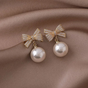 CZ Diamond Bead Bow Earrings for Women
