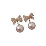 CZ Diamond Bead Bow Earrings for Women