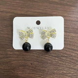 CZ Diamond Bead Bow Earrings for Women