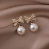 CZ Diamond Bead Bow Earrings for Women