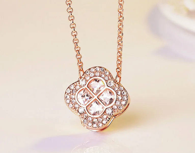 Charming Clover Necklace For Women Austrian Crystal Flower Pendant