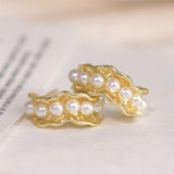 Artificial Pearl Metal Twist Hoop Earrings Party Jewelry Gift